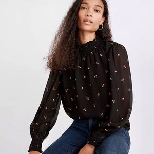 NWT Madewell Georgette Smocked Mockneck Top in Amie Floral